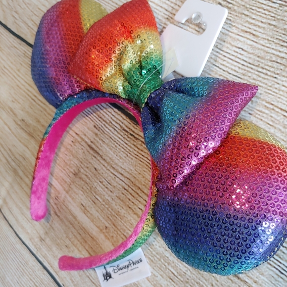 Disney Parks Rainbow Sequins Minnie Ears with Bow - Picture 4 of 4